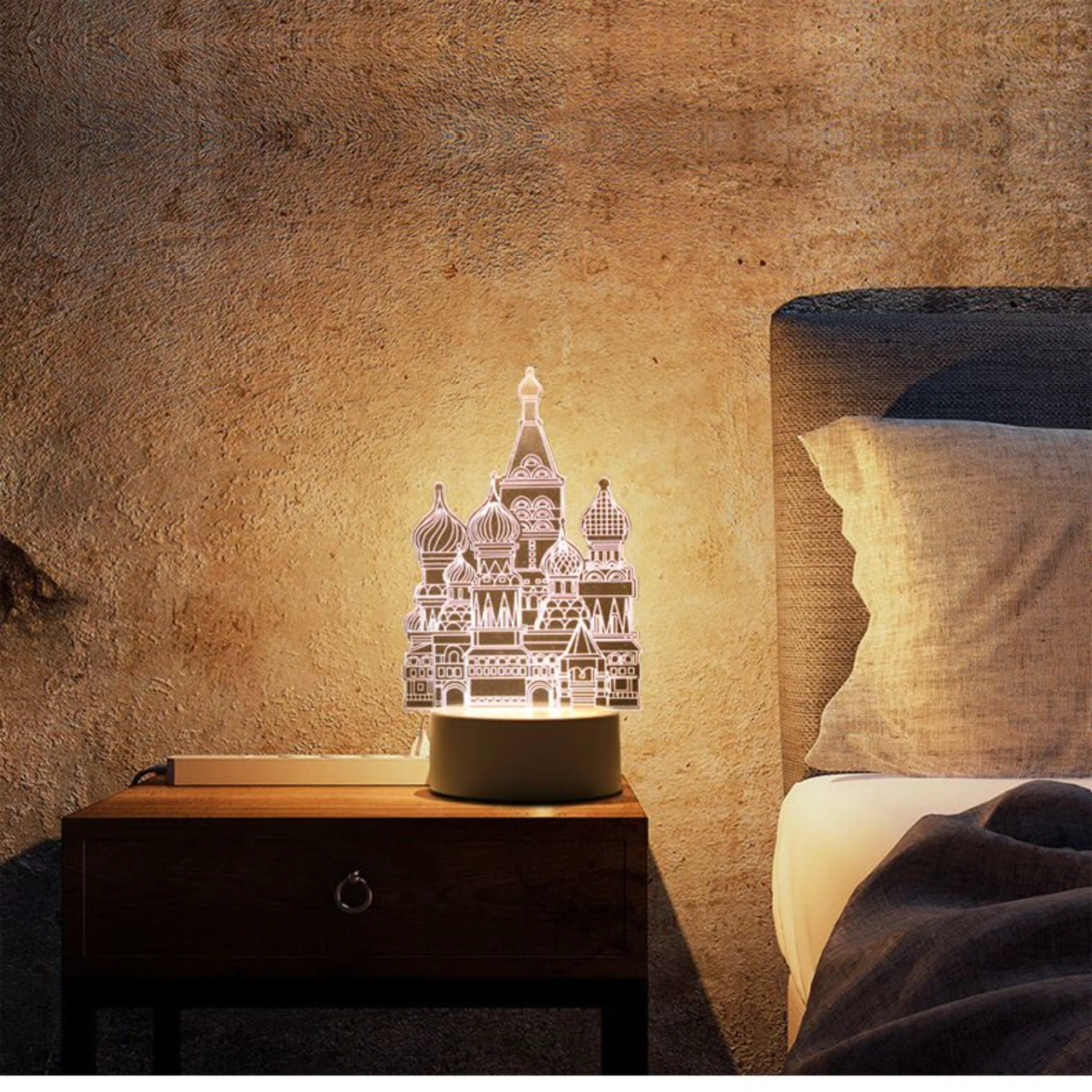 Yaleker Kale Desenli 3d Led Gece Lambası - 3 Renk Seçeneği, Dokunmatik Kontrol, Usb Beslemeli, Çocuk Odası Dekorasyonu Beyaz