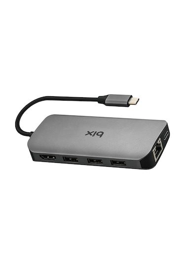 Bix BX10HB 5Gbps Type-C to 4K 30Hz HDMI Ethernet USB 3.0 PD SD TF Kart Okuyucu Dönüştürücü Adaptör Hub