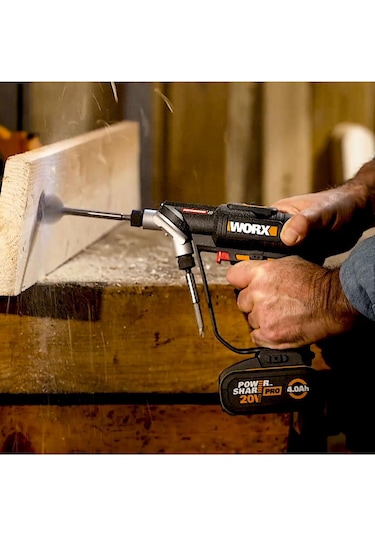 WORX WX177 20V 2.0Ah Li-ion Döner Kafa ve Çift Mandrenli Profesyonel Kömürsüz Şarjlı Matkap + 6 Parça Uç