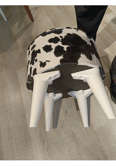 Mercan Mobilya Leopar Desen Bench Puf 43 Cm Beyaz /beyaz Ayak Beyaz