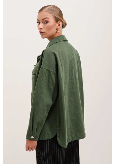 Gabria Çift Cep Gabardin Ceket Haki