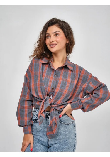 Styleflex Kareli Oversize Gömlek 306829402 Turuncu