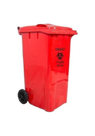 Safell Plastik Tıbbi Atık Çöp Konteyneri 240 Litre Kırmızı