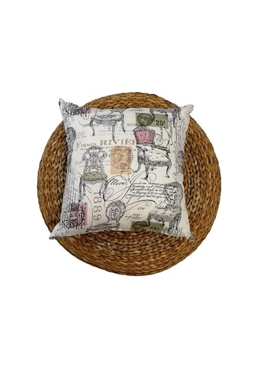 Finezza Country Baskılı Duck Kumaş Krem Kırlent 45*45 Cm - 782