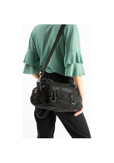 Kadın Omuz Çantası Çapraz Askılı Postacı Bayan Çantası 21 31 Cm Poliamid Hafif Kumaş Kol Çantası Siyah