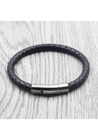 Gogoey Dbg8181 Erkek Deri Bileklik Paslanmaz Çelik Metal Siyah Siyah