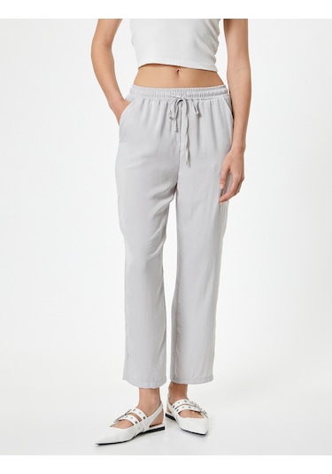Koton Crop Paça Pantolon Beli Bağlamalı Cepli Gri 4sak40112pw Gri
