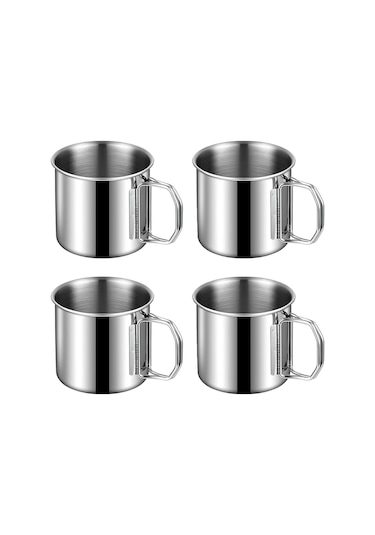 Çelik Katlanır Kulp Kahve Kamp Bardağı Fincanı cin573-4 4 Adet 330 ML