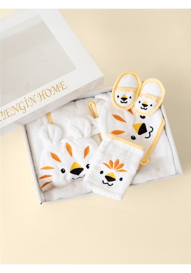 %100 Pamuk Kutulu Hediye Yenidoğan/bebek Bornoz Seti 4 Parça / Kelebek Kar Beyaz