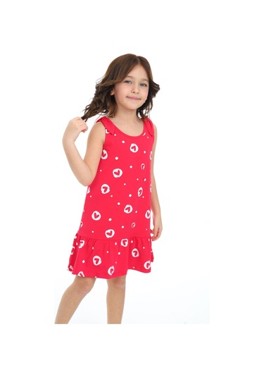 Toontoy Kız Çocuk Kalp Baskılı Elbise Koyu Fuşya