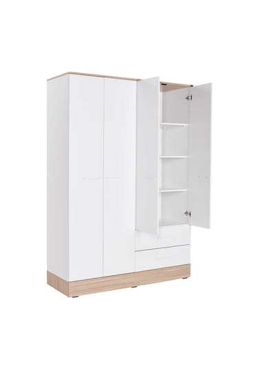 adoremobilya Base 4 Kapılı 2 Çekmeceli Gardırop-Italyan Meşe / Beyaz