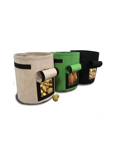 Yeşil 1 Adet Keçe Patates Bitki Dikme Çantası Büyük Çaplı Sebze Bitki Fide Çantası Dokunmamış Keçe Patates Yetiştirme Kovası D35 H40cm