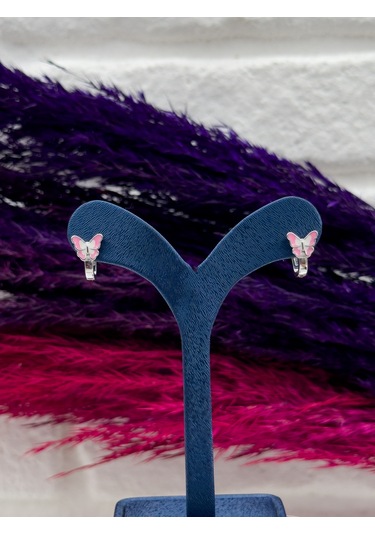 925 Ayar Gümüş Mineli Kelebek Tasarım Zarif Kız Çocuk Küpesi Gümüş