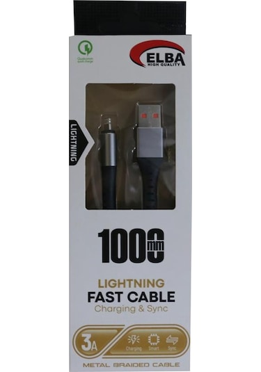 Elba ELB34-Typ Type-C 1 M 3A Hızlı Hasırlı Şarj Kablo Siyah