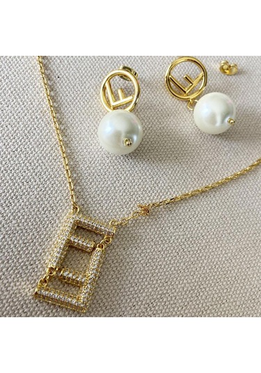 F İncili Taşlı Çelik Kombin Çok renkli