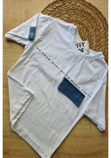 2'li Erkek Çocuk Beyaz Tişört Mavi Şortlu Takım-1364 Beyaz