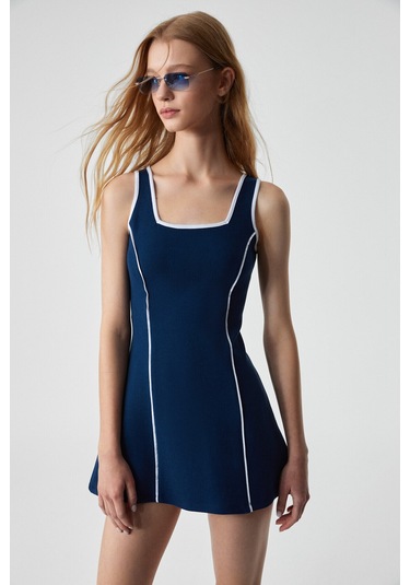 CALLIOS Kadın Regular Oyuk Yaka Kolsuz Lacivert Elbise