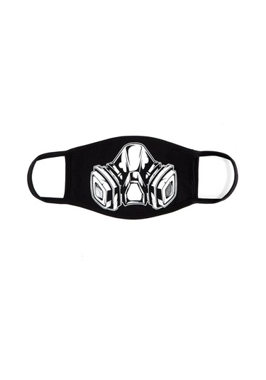 Bant Gaz Maskesi Baskılı Pamuklu Yıkanabilir Maske Siyah