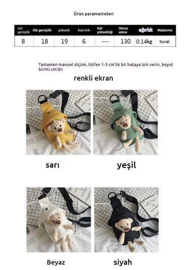 Ayı Kanvas Çapraz Askılı Çanta-beyaz Beyaz