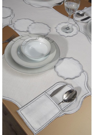 Damla Keten Nakışlı Amerikan Servis Takımı 19 Parça Silver Gümüş