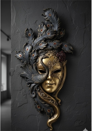 Dekoratif Maske Pano Duvar Heykel 53x26cm