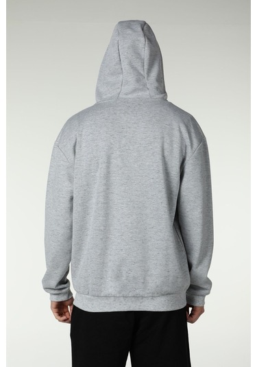 Erkek Kapüşonlu Fermuarlı Oversıze Sweatshırt Koyu Gri Gri Melanj