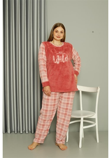 Akbeniz Welsoft Polar Kadın Büyük Beden Pudra Pijama Takımı 808040 - 4xl Pudra