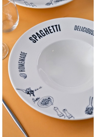 Porser Porselen Alfedo Miro Makarna Tabağı Seti 29cm 460cc 2 Li Beyaz - Siyah