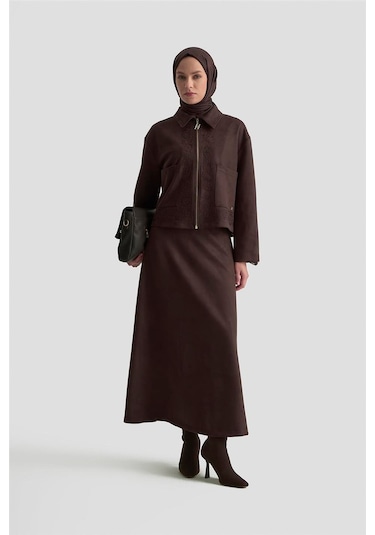 Armine Nakışlı Süet Takım 25kd1505 Kahverengi Kahverengi