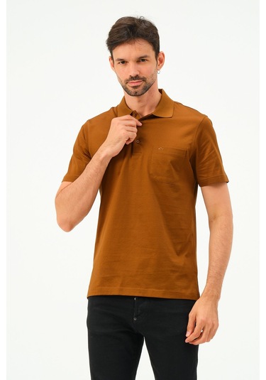 Classıc Kısa Kollu Mercerize Regular Erkek Polo Yaka Tshırt Pastel Turuncu