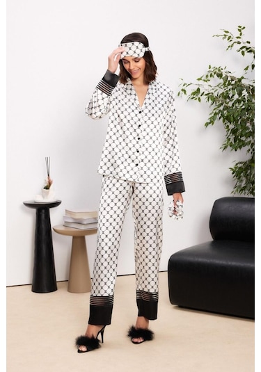 Pierre Cardin Saten Biyeli Kadın Pijama Takımı - 1300 Siyah