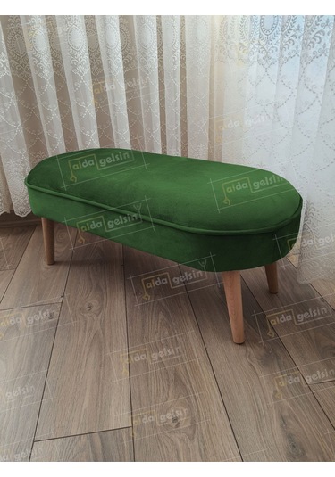 Ultra Lüks Oval Parrot Puf Ahşap Ayak Yeşil