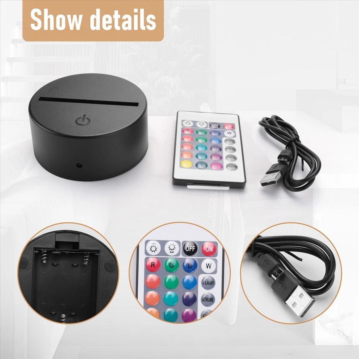 Xurunkeji 10'lu Paket 3d Gece Led Işıklı Lamba Tabanı + Uzaktan Kumanda + Usb Kablo, Akrilik Siyah İçin 16 Renk Işık Gösterisi Ekran Standı Siyah