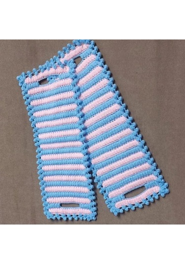 Uretti - Emine 9106 - 0854 El Örgüsü Çift Renkli 2 Li Banyo Lifleri - Pembe / Mavi