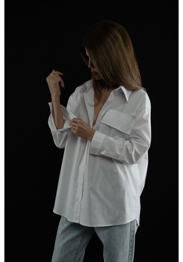 Poplin Cep Detaylı Gömlek Beyaz Beyaz