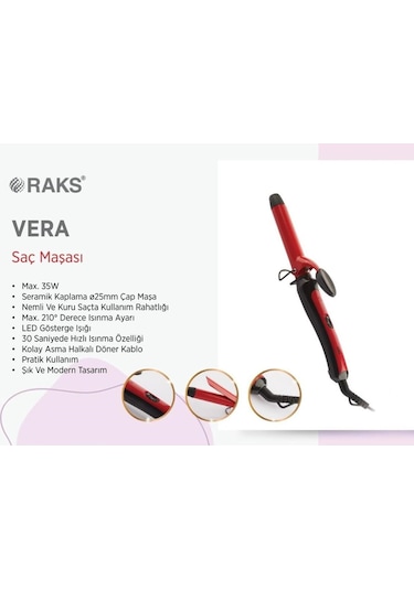 Raks Vera Profesyonel Seramik Plaka 25 Mm Saç Şekillendirici Maşa Kırmızı