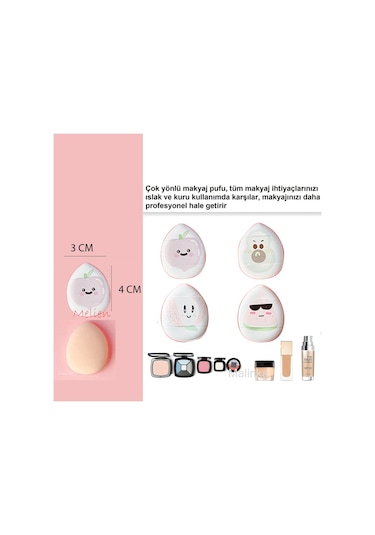 Melien Meyve Desenli Mini Puf Parmak Yüz Makyaj Süngeri 2'li