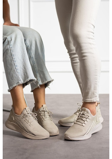 Bej Unisex Yürüyüş Hafif Triko Ayakkabı-015 Bej