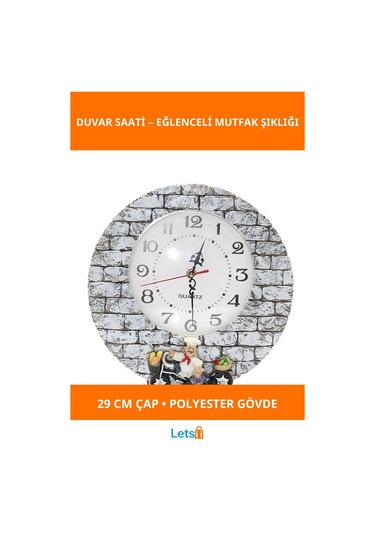 Aşçı Tasarımlı Polyester Duvar Saati 29 Cm Çok Renkli