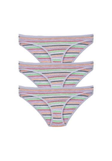 Kadın 3'Lü Paket Desenli Bikini Külot Gri (481017937)-Tek Ebat-Gri