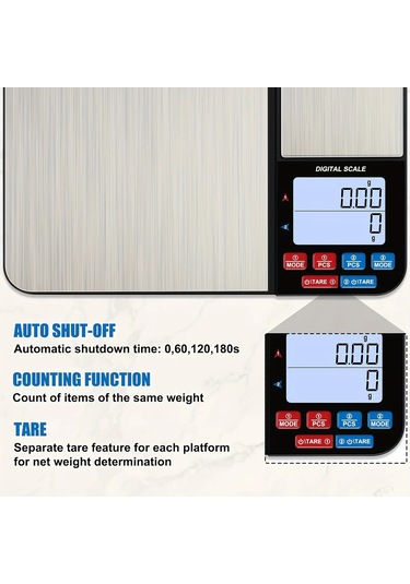 1 Parça Büyük Çift Platformlu Dijital Mutfak Terazisi, İki Gri - Siyah