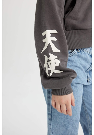 Defacto Kız Çocuk Kapüşonlu Fermuarlı Sweatshirt B9553A824SPGR311 Gri