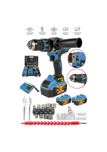 128 V 10 Ah Bakır Sargılı Darbeli Şarjlı Akülü Matkap Çift Batary