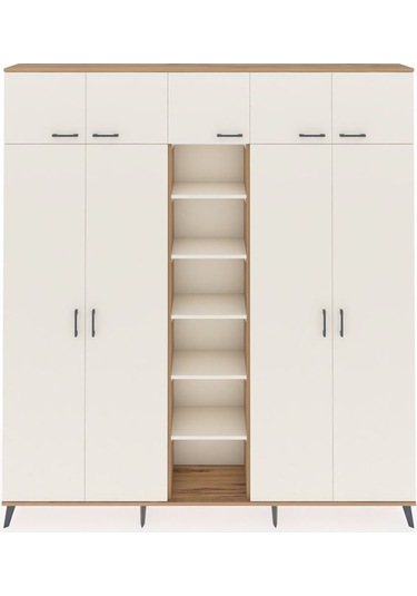 Arges Dolap 12 Raflı 9 Kapaklı 2 Askılı 220x30x243 Çam-aytaşı/aytaşı Aytası/aytası