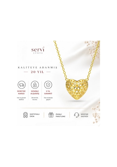 Servi 925 Ayar Gümüş Heart Fusion Kolye-9 Gold - Gümüş