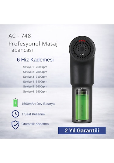 Acura 6 Seviyeli 4 Başlıklı Şarjlı Masaj Aleti Masaj  Tabancası Siyah