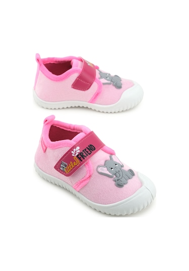 Gezer Kız Çocuk Kışlık Tek Cırt Cırtlı Ayarlanabilir Rahat Taban Ev, Bahçe, Okul, Kreş Panduf Ayakka Pembe