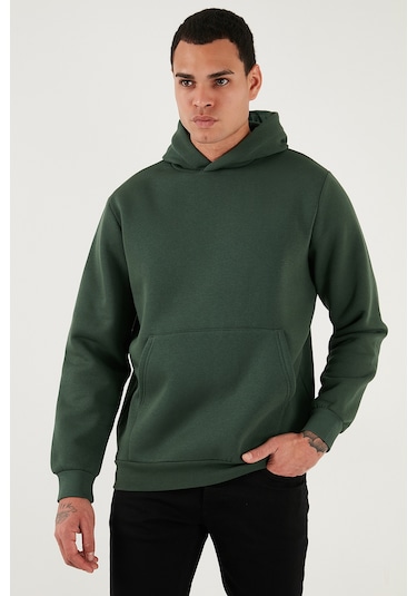 Buratti Regular Fit Kapüşonlu Kanguru Cepli Içi Tüylü Yumuşak Şardonlu Erkek Sweat 5905281 Nefti