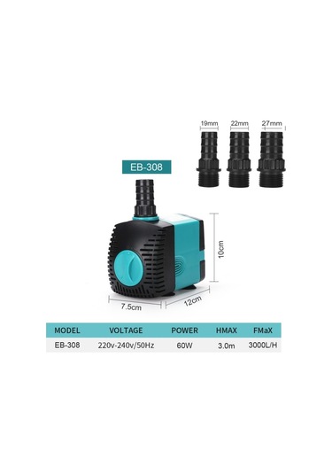 Eb-308 60w Akvaryum Dalgıç Su Pompası Çeşme Filtresi Balık Gölet