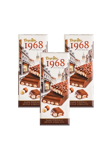Beyoğlu 1968 İstiklal Tane Fındıklı Sütlü Çikolata 170 Gr X 3 Adet